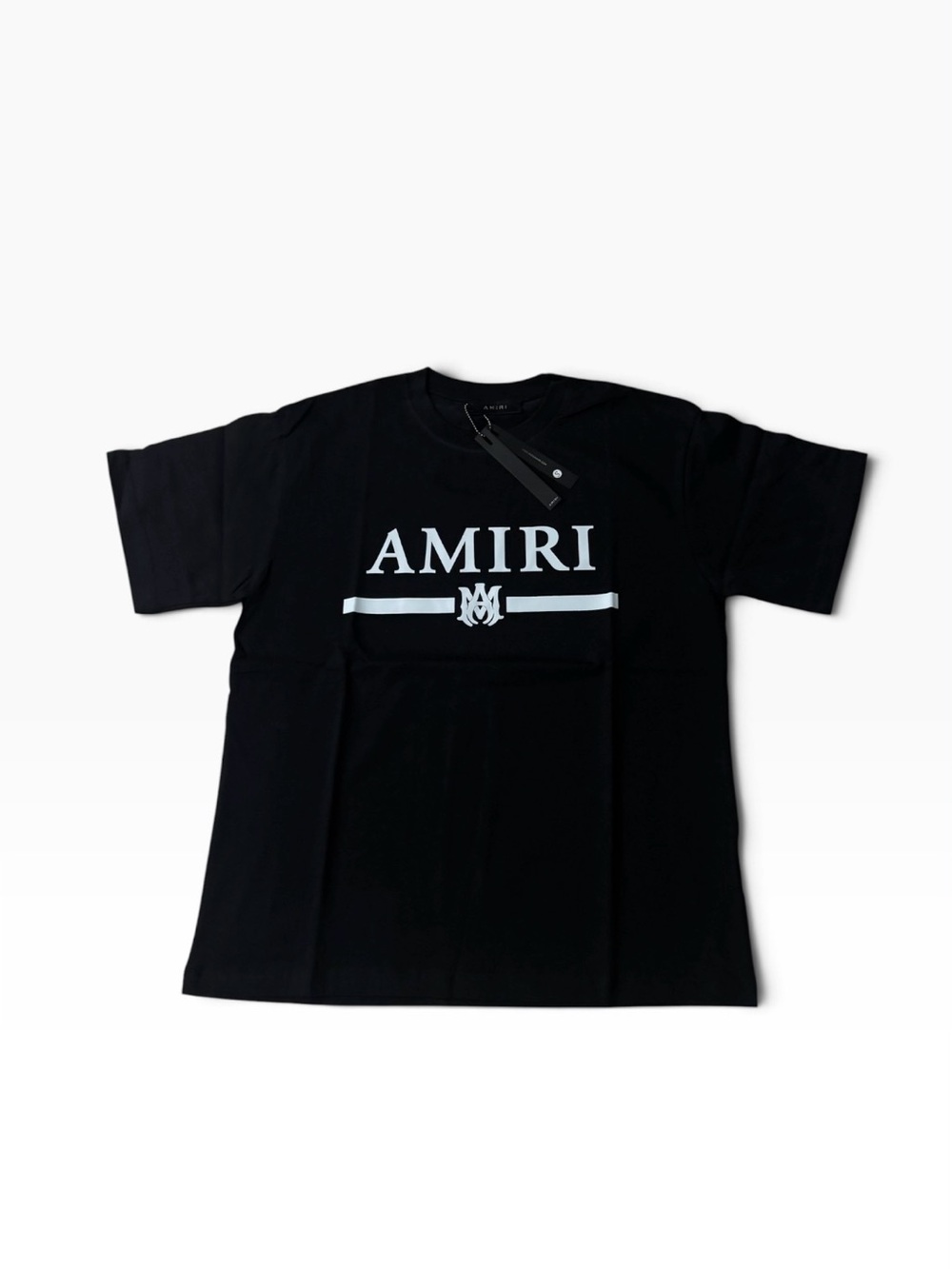 AMIRI Black T-Shirt with White Logo Stripe